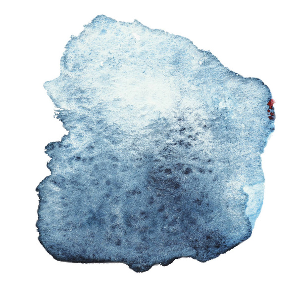 Blue-gray watercolor stain with blue splashes on a white background. - Fotó, kép