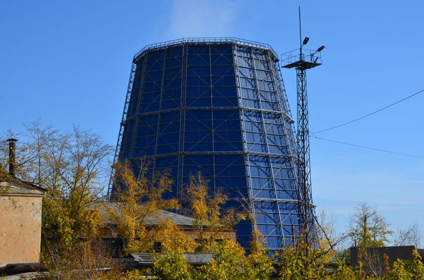 This picture shows a blue polygon tower - Photo, Image