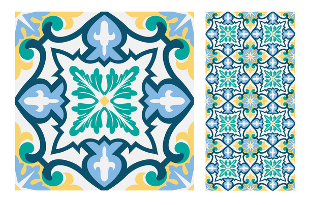 πλακάκια Πορτογαλικά μοτίβα αντίκες και ραφές σε vintage εικονογράφηση διάνυσμα - Διάνυσμα, εικόνα