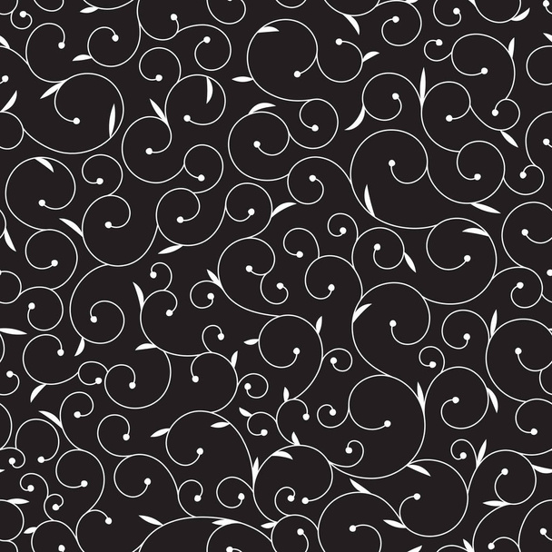 Vector abstract swirl seamless pattern for your design.  White swirl seamless pattern on black background.  - Vector, Image
