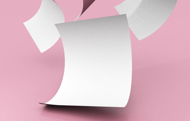 Flying papers 3d rendering on pink - Φωτογραφία, εικόνα