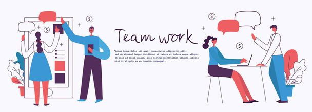 Creative colorful banner with working business people  - Vector, afbeelding