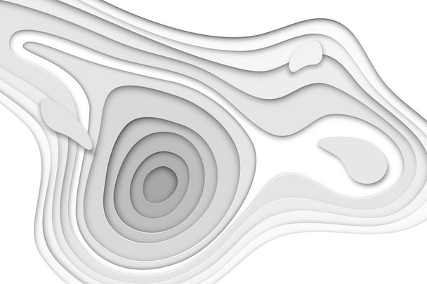 Banner de corte de papel 3D de camadas de papel branco gradiente. Projeto de fundo vetorial de horizontal abstrato forma de origami liso corte de papel, fluindo textura líquida
 - Vetor, Imagem
