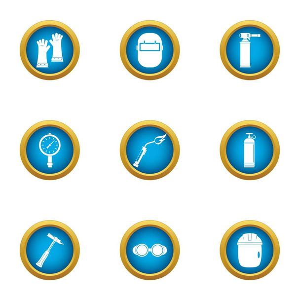 Gas welding icons set, flat style - Vector, afbeelding