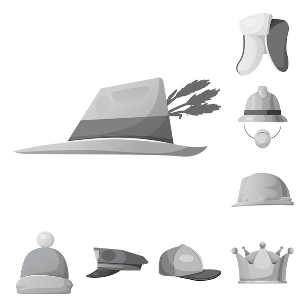 Vector design of headgear and cap sign. Collection of headgear and accessory stock vector illustration. - Vektör, Görsel