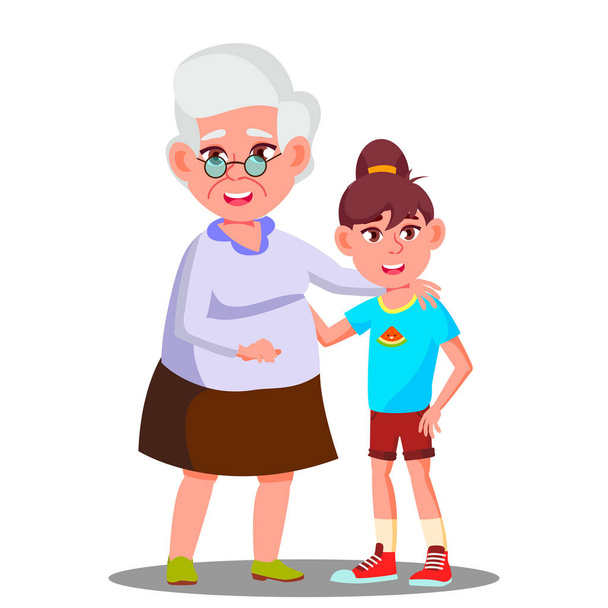 Mutlu büyükanne ve torunu uyum vektörde gülüyor. İzole illüstrasyon - Vektör, Görsel