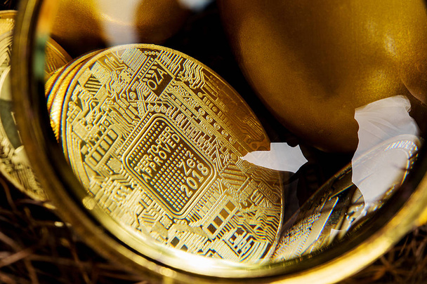 Bitcoin Cryptogeld Digital Bit Coin BTC Valuta Technologie Zakelijk Internet Concept. - Foto, afbeelding