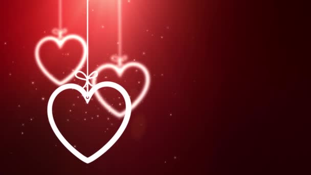 papel valentine corazones cayendo colgando en la cadena de fondo rojo
 - Metraje, vídeo