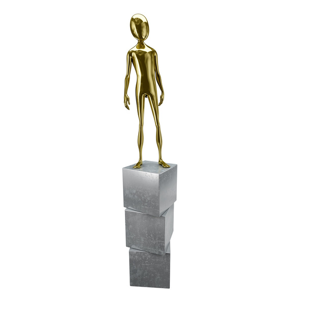Gold 3d humanoid standing on cubes - Photo, Image