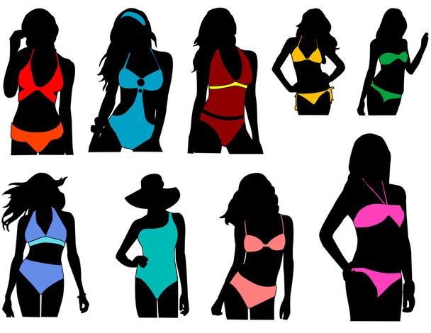 Silhouettes girl in swimwear - Vector, Image