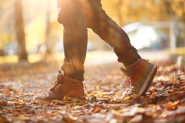 Muž z Autumn Parku kráčí po pěšině - Fotografie, Obrázek