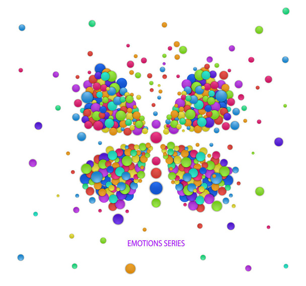 butterly idea on the white background, butterfly created from the small colored parts, emotions icons multicolored isolated, - Vector, Image