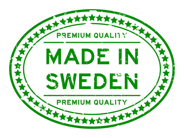 Svédország ovális pecsét gumibélyegző fehér alapon zöld grunge prémium minőség - Vektor, kép