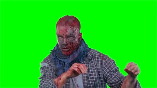 Zombie asustadizo en Halloween aislado fondo verde
 - Imágenes, Vídeo