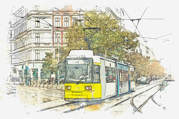 illustratie van een traditionele tram in Berlijn. - Foto, afbeelding