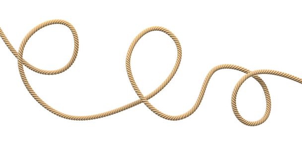 3d rendering of a single twisting natural rope lying unevenly on a white background. - Photo, Image