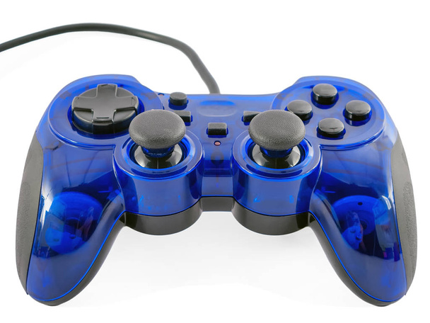 detalhes do controlador de vídeo game azul para jogos de console isolados em fundo branco
 - Foto, Imagem
