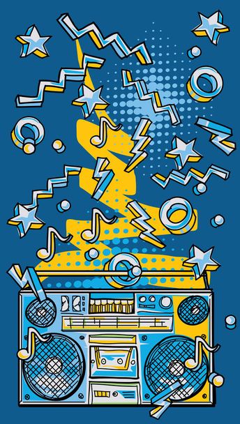 Funky colorful drawn boombox - Vector, afbeelding