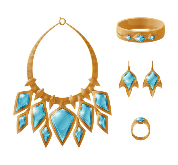 Luxury Gold Set Necklace, Earrings Ring Bracelet - Vektor, obrázek
