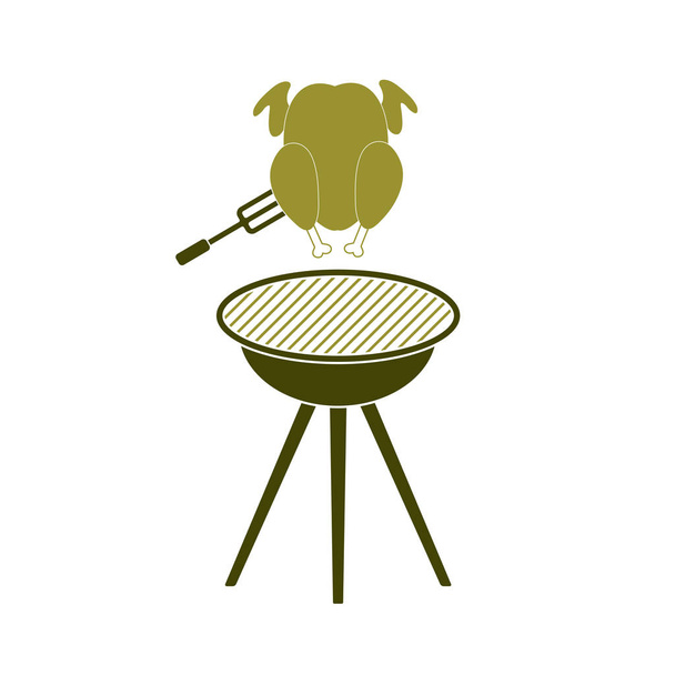 Parrilla de barbacoa con icono de pollo. Ilustración del vector
 - Vector, Imagen