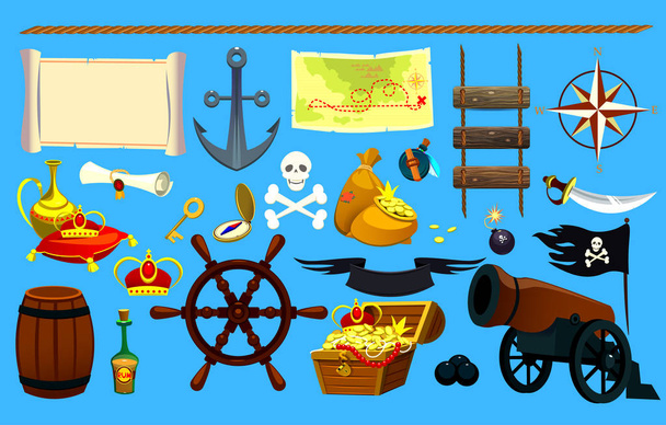 set piraat items, grafische elementen. Logo-pictogram - Vector, afbeelding