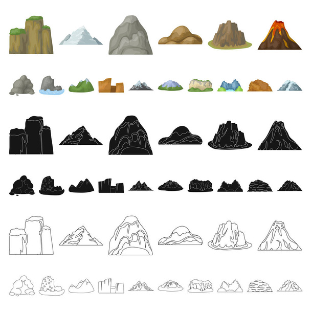 Different mountains cartoon icons in set collection for design.Mountains and landscape vector symbol stock web illustration. - Vektör, Görsel