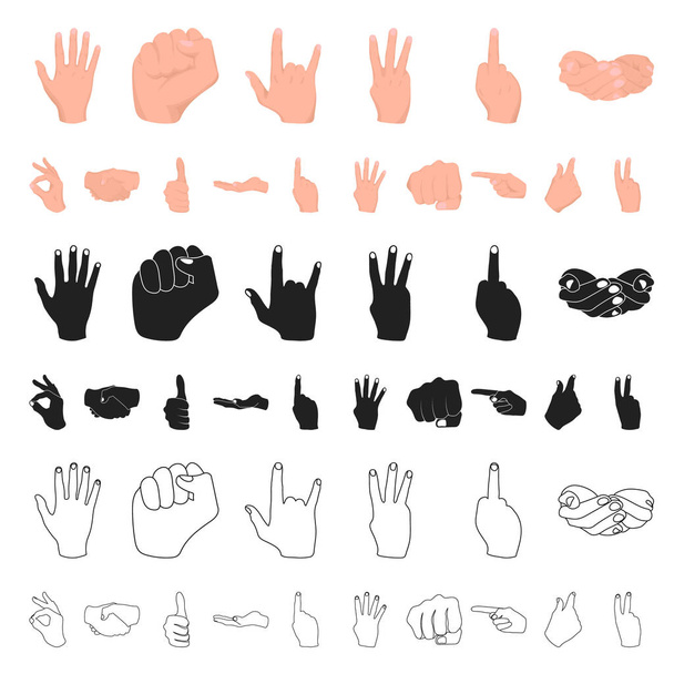 Icônes de dessin animé geste de la main dans la collection ensemble pour le design. Palme et doigt vecteur symbole stock illustration web
. - Vecteur, image