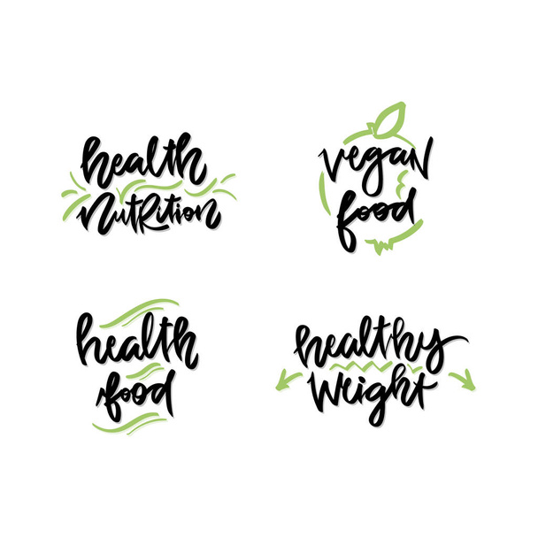 Logotipos, etiquetas, emblemas, letras manuscritas veganas y saludables
. - Vector, Imagen