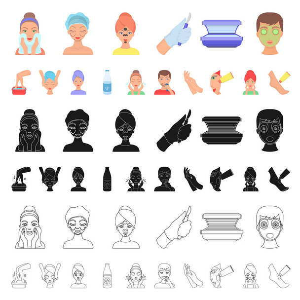 Iconos de dibujos animados cuidado de la piel en la colección de conjuntos para el diseño. Cara y cuerpo vector símbolo stock web ilustración
. - Vector, Imagen