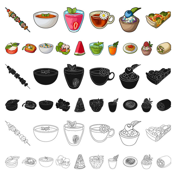 Vegetarian dish cartoon icons in set collection for design.Vegetable and milk food vector symbol stock web illustration. - Vetor, Imagem