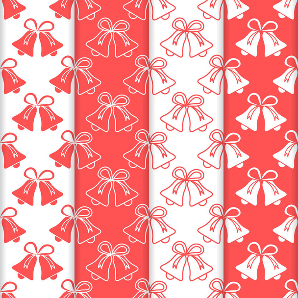 Set of 4 vector seamless pattern with bells. Christmas and New Year 2019 background. Design for packaging paper, fabric and other print. - Vector, Image