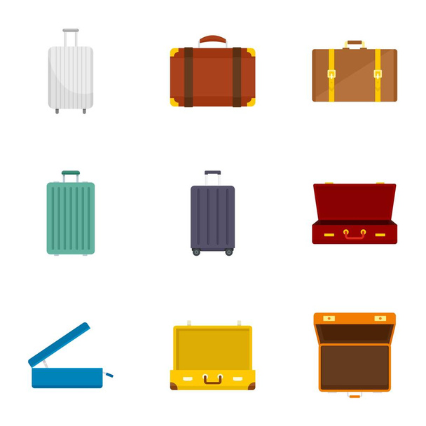 Travel suitcase icon set, flat style - Vector, imagen