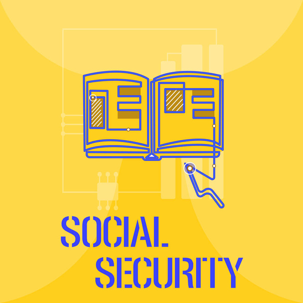 Sana kirjoittaa tekstiä Social Security. Liiketoiminta-ajatus riittämättömien tai olemattomien valtion avustamiseksi
 - Valokuva, kuva