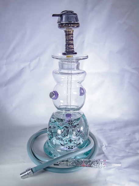 New Glass Hookah with beautiful backlight in the cafe. Hookah bar - Photo, Image