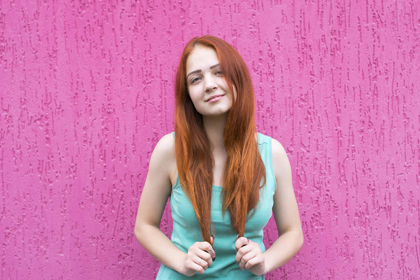 Attractive smiling red hair girl - Фото, зображення