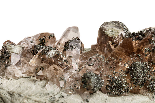 Makro mineraali kivi kvartsi kloriitti Palygorskite rock valkoisella pohjalla lähikuva
 - Valokuva, kuva