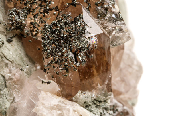 Minerální kámen quartz chloritu makro Palygorskite Skála na bílém pozadí detail - Fotografie, Obrázek