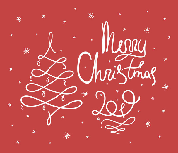 Red doodle Merry Christmas lettering - Vetor, Imagem