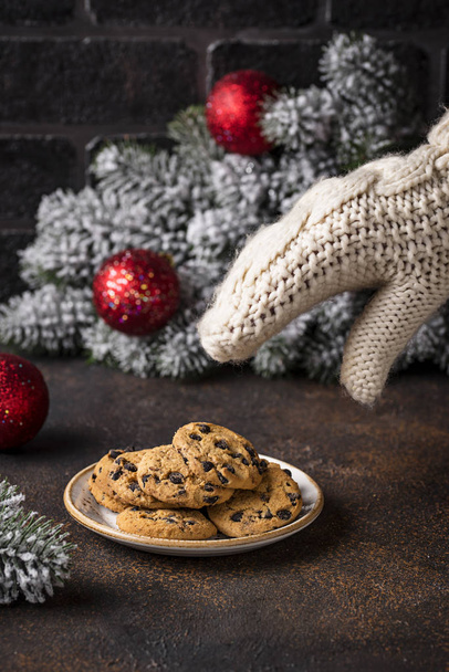 Cookies for Santa near the Christmas tree. Holiday concept - Zdjęcie, obraz