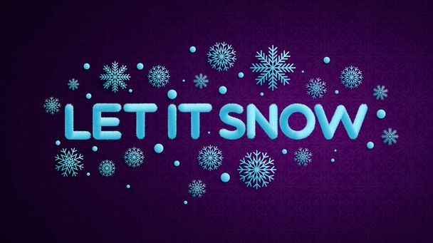 Let it snow light blue lettering with a fur or tinsel text effect over dark violet christmas background for your poster, banner, postcard, invitation or greeting card design - Вектор,изображение