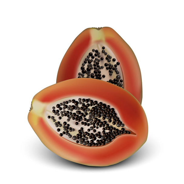 Realistic 3d papaya. Detailed 3d Illustration Isolated On White. Design Element For Web Or Print Packaging. Vector Illustration.  - Vector, Image