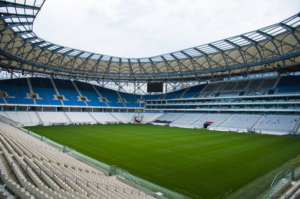 Panoramic view of soccer field stadium and stadium seats - Photo, Image