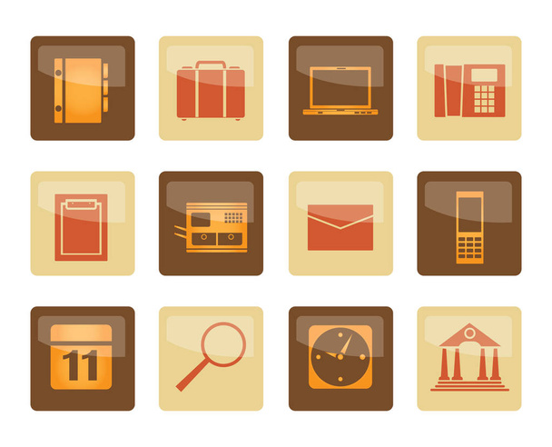 Iconos de negocios, oficina y teléfono móvil sobre fondo marrón - Conjunto de iconos vectoriales
 - Vector, Imagen