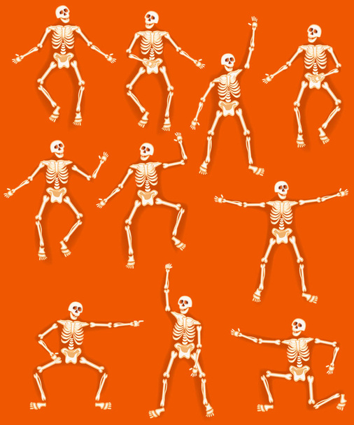 Elszigetelt táncoló csontvázak Halloween design vektor csoportja. - Vektor, kép