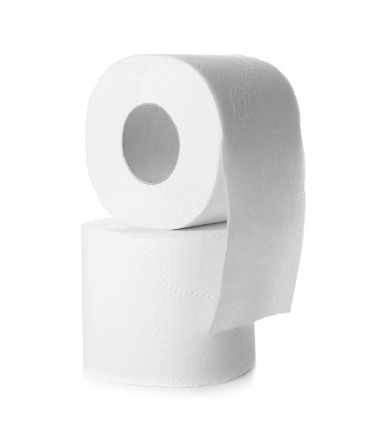 Rolls of toilet paper on white background. Personal hygiene - Фото, изображение