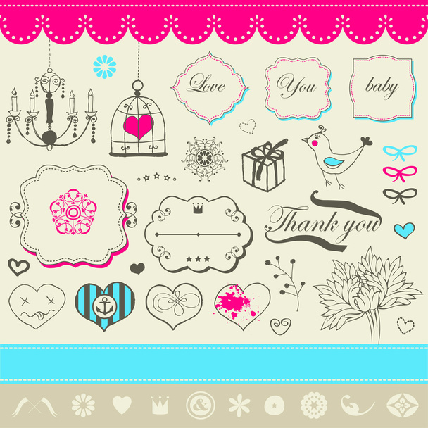 Lovely romantic set for your design - Vector, Image