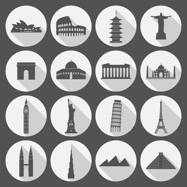 Conjunto de ícone de marcos de viagem
 - Vetor, Imagem
