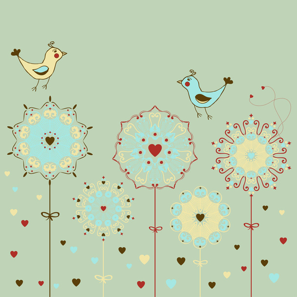 Cartão bonito com flores estilizadas
 - Vetor, Imagem