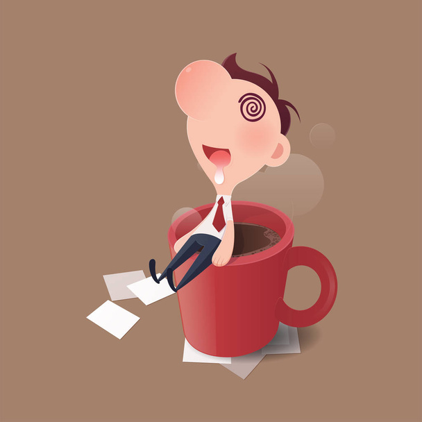 Cartoon businessman tired sleep in the office, Sleep deprivation and overtime working concept, Vector and Illustration. - Vector, Image