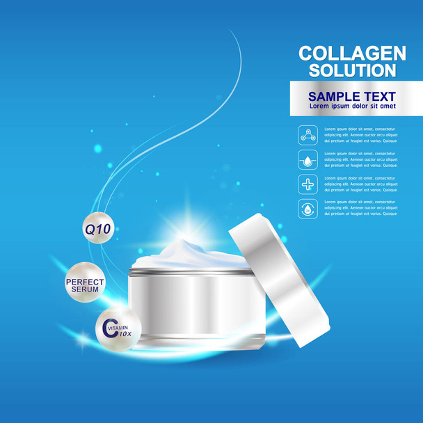 Collagen Serum and Vitamins Beauty Background Concept Vector for Skin Care Cosmetic Products. - Fotoğraf, Görsel